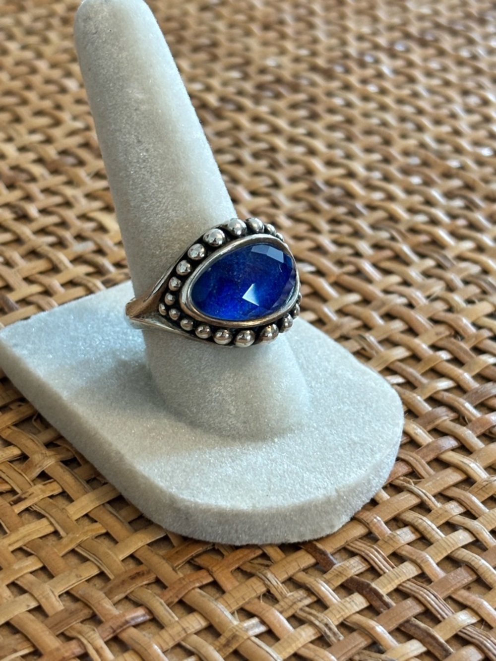Lagos Caviar Lapis Lazuli Ring Sz 7 Sterling Silver Beaded Statement